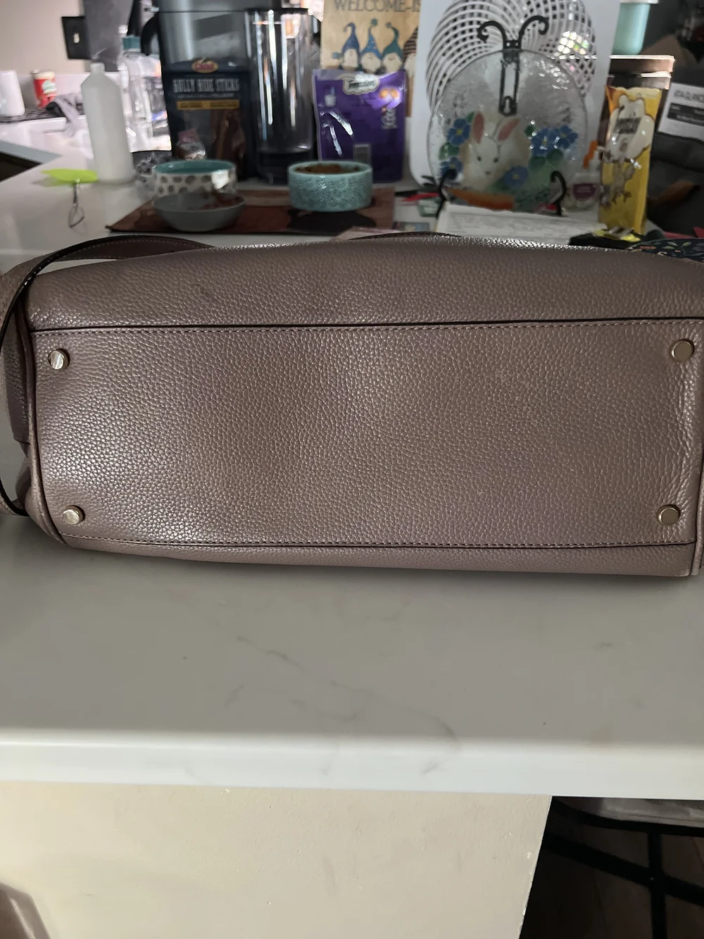 Kate Spade Taupe Leather Satchel Handbag With Crossbody Strap